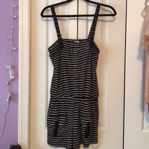 Navy blue and white stripe romper